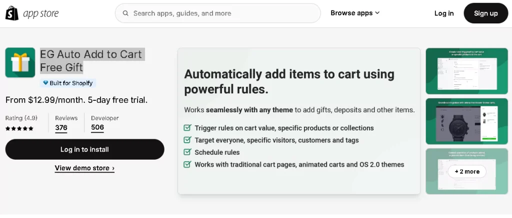 eg auto add to cart free gift